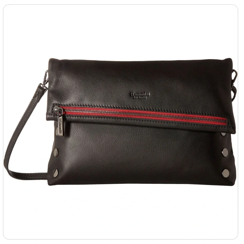 Hammitt Los Angeles VIP Large Crossbody Black Gunmetal Grommets Red Zipper - Picture 16 of 16